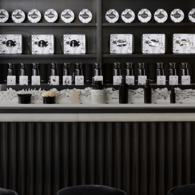 Apothecary style shelves in the Argentum store in Notting Hill