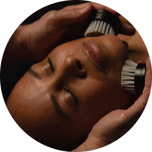 Face being massaged with Argentum exfoliating facial brush